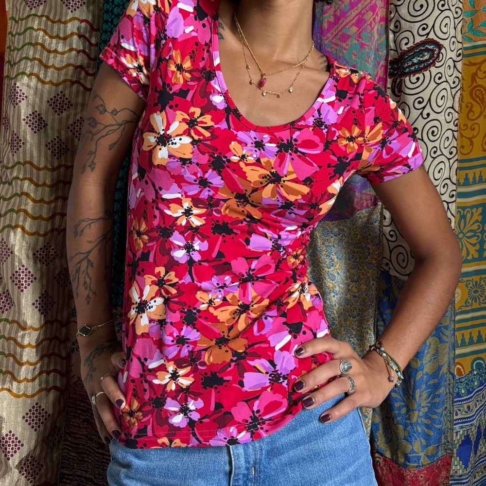 Floral Women's Top - Pink and Orange